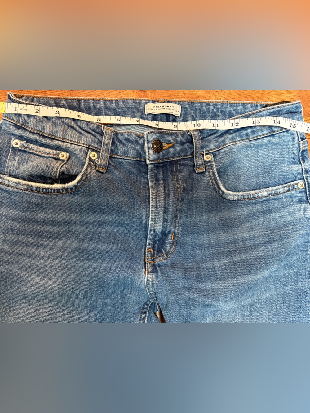 Zara Woman Premium Denim Medium Wash Mid Rise Mom Straight Leg Jeans Women's 8 - Picture 8 of 8